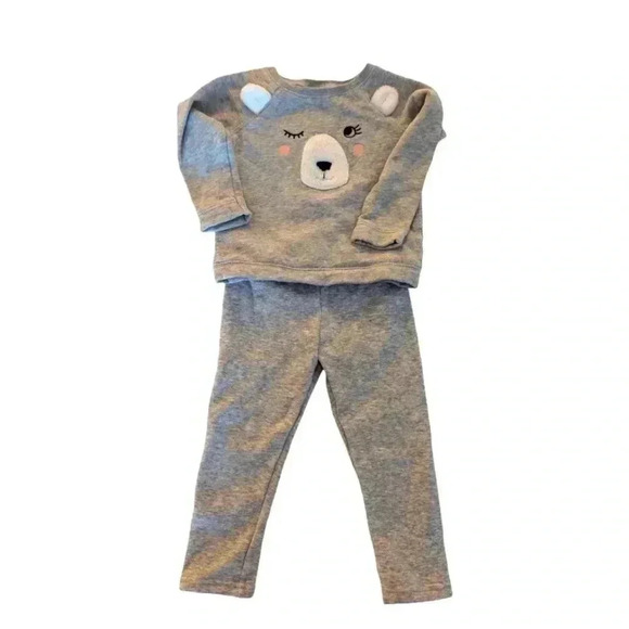 Carter's Girls 2-Piece Bear Fleece Cotton Top & Pant Set (24 Months) Gray - Picture 2 of 9